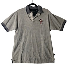 Vtg Ohio State Brutus Buckeye Polo Shirt Mens Medium Gray Waffle Knit OSU