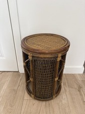 Vintage Rattan Cane Side Table Stool Boho Wicker Plant Stand Rustic Decor