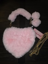 Rejolly Furry Purse for Girls Heart Shaped Fluffy Faux Fur Handbag Soft Small