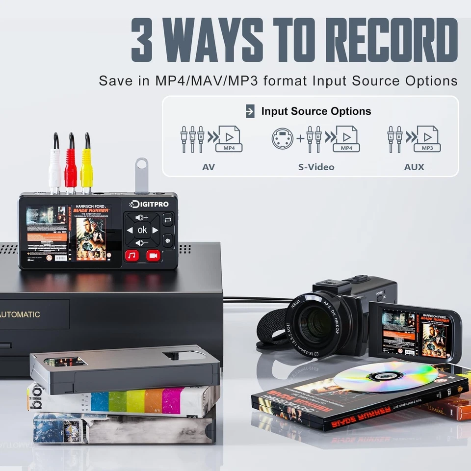 Convertidor VHS a Digital, Convertidor de Video a Digital 1080P Grabadora 2.0, Control Remoto... Foto 2 de 4