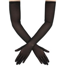 Long Tulle Sheer Gloves Women Formal 1920s Opera Dance Costume Party Black