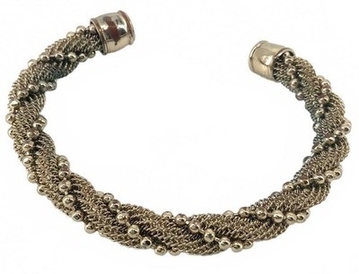 Vintage Goldtone Mesh Twisted Cuff Bracelet Boho Beaded Braided Flex Jewelry