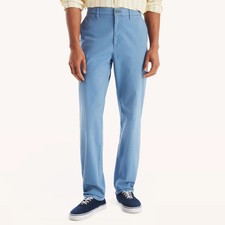 Nautica Men's Classic Fit Straight Stretch Chino Clipper Deck Pants Light Blue
