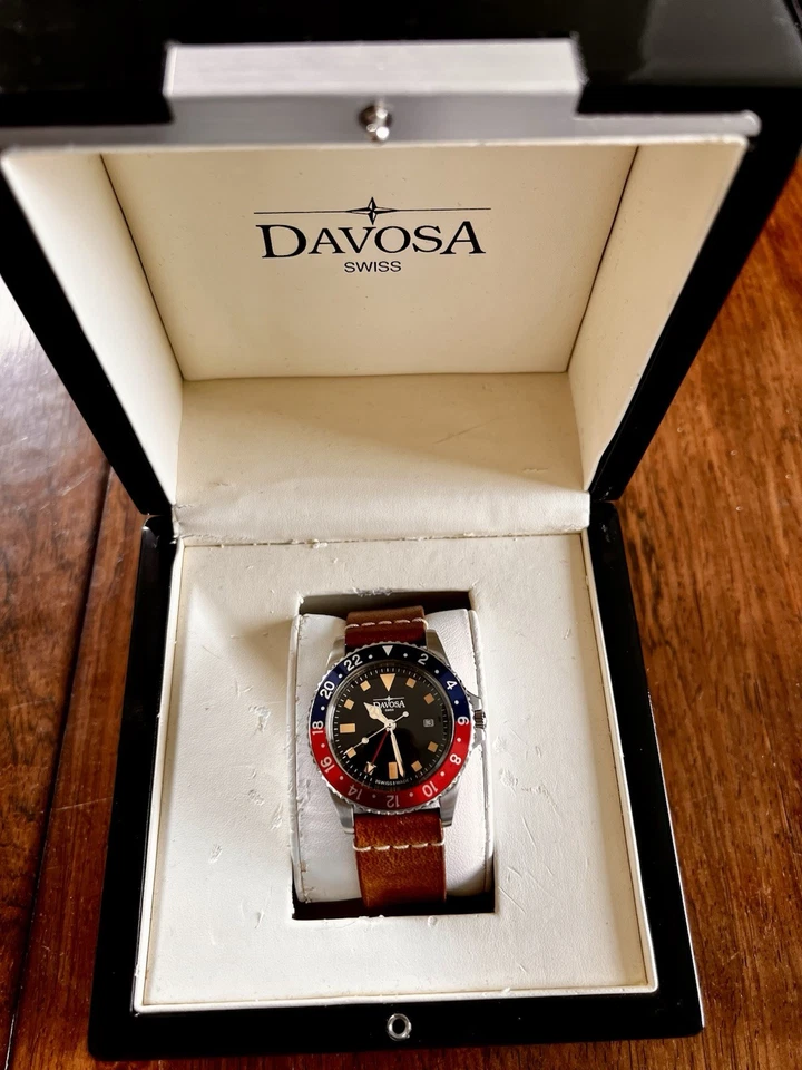 Davosa Swiss 1023-505 Pepsi Herren  Leder Vintage Diver Quarz FRY51 - Bild 2 von 4