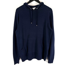 Reiss Hoodie Mens Medium Navy Blue Santiago Wool Blend Knit Pullover Sweater