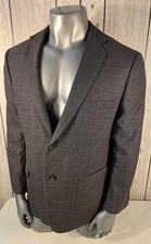 Pronto Uomo Platinum Sport Coat Jacket Mens 48R Brown Plaid Check 2 Button Wool