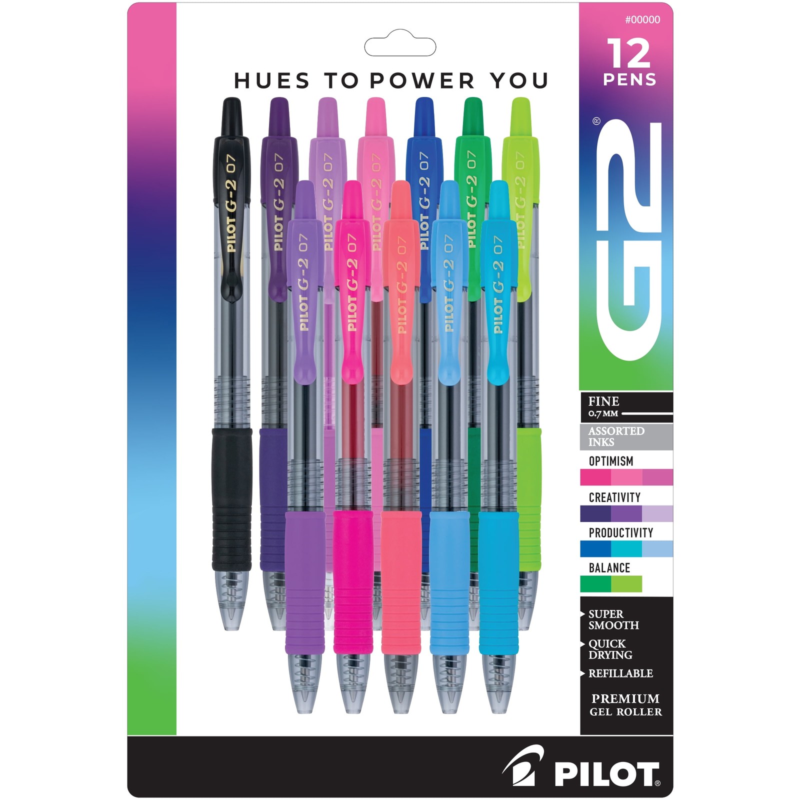Pilot G2 Premium Gel Pens, Retractable, Fine Point 0.7mm, Assorted Colors, 12