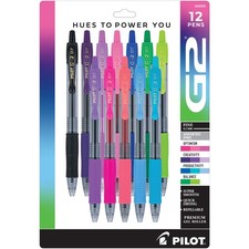 Pilot G2 Premium Gel Pens, Retractable, Fine Point 0.7mm, Assorted Colors, 12