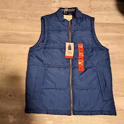 Weatherproof Vintage Men's Flannel Lined Puffer Zip-Front Vest Blue Medium NWT