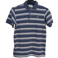 Lacoste Polo Shirt Men's Size 3 Small Short Sleeve Striped Embroidered Blue