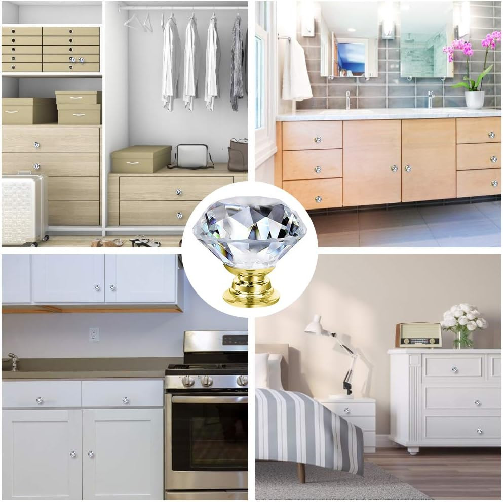 Dresser Drawer Cabinet Knobs 30Mm Diamond Shaped Crystal Glass Knobs Pulls for K