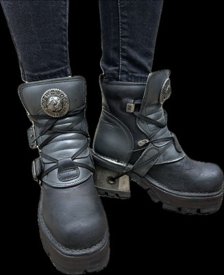 New Rock Boots Größe 37 Gotik Lederne Schwarz Stiefel Punk Gothik Gothik