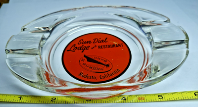 #ad Vintage Sun Dial Lodge amp; Restaurant Modesta California Glass Ashtray $7.99
