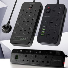 4/6 Way Gang 2m/3m/5M Cable Switched Surge Protect Extension Lead Plug Sockets