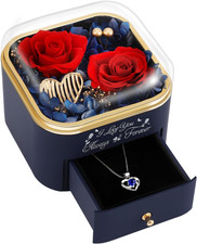 Preserved Roses Jewelry Box with Heart Necklace - Eternal Rose I Love You Alw