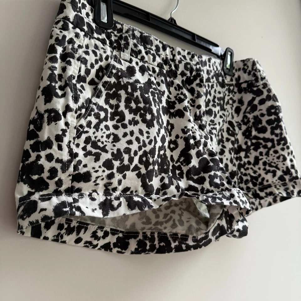 Pantalones Cortos J.Crew Para Mujer 10 Negro Blanco Leopardo Estampado Animal Algodón Informal Foto 2 de 4