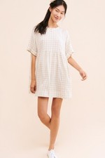 Urban Outfitters Dina Button Front Frock Dress Size XS/S White Window Pane Plaid