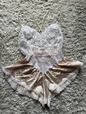 Vintage Lace Teddy Romper Coquette Ballet Core Champagne Blush Tone Size S