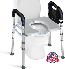Asiento elevado alargado para inodoro con manijas, para personas mayores y disca