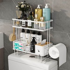 2-Tier Over Toilet Storage Shelf, Wall-Mount with 2 Hook/Paper Rack