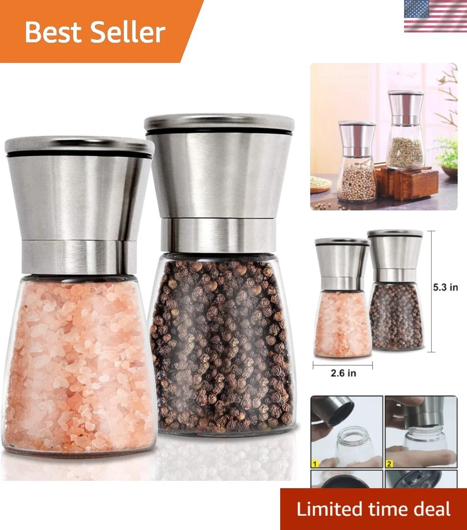 Salt and Pepper Grinder Set Pepper Mill, Sea Salt Shaker Refillable, Adjustab...
