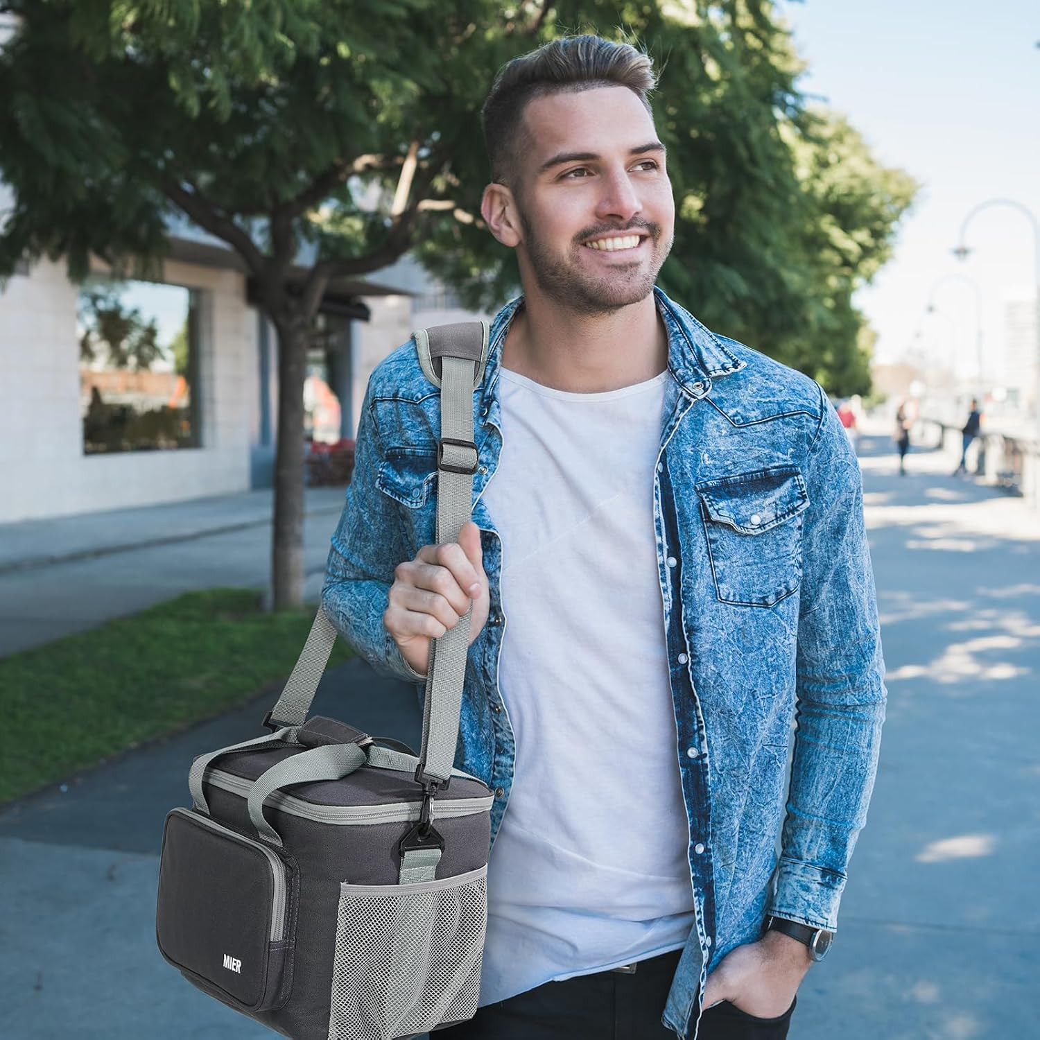 Grey 16 Can Lunch Box for Men Insulated Heavy Duty Leakproof Cooler for Work