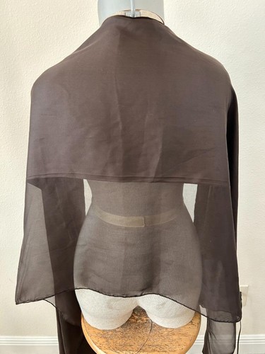 ECHO long neck scarf shawl 80 x 22 silk brown sheer - Picture 4 of 5