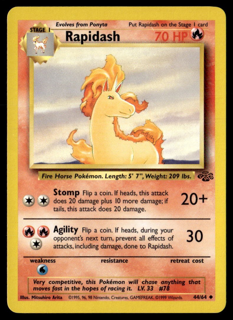 RAPIDASH 44/64 UNCOMMON JUNGLE POKEMON UNLIMITED LP