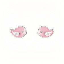 Solid 925 Birds Stud Earrings Pink Studs Kids Adult Hypoallergenic earrings