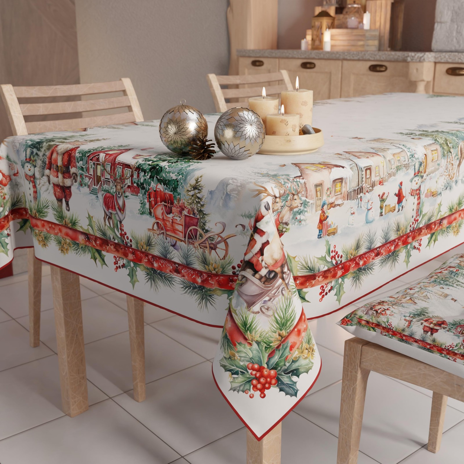 Stain-Resistant Tablecloth Christmas – 140x140 cm Square Festive Table Cover ...