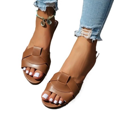 Women's Sandals Woven Comfortable Casual Summer Flat Slippers Big Size