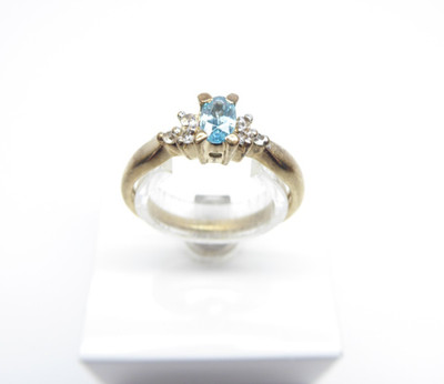 9 kt Gold Ring Blautopas & Spinell Gelbgold gepunzt Größe K mit Geschenkbox
