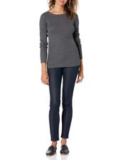 Damen Leichter Gerippter Langarm-Pullover U-Boot-Ausschnitt Dunkelgrau XL
