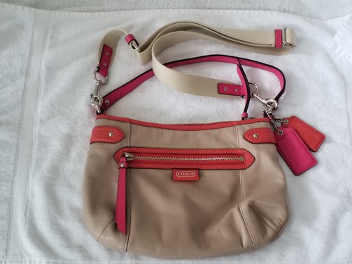 Coach Daisy Spectator-Sand/Orange/Pink all Leather Crossbody Bag