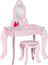 Toeletta Trucco Bambina Con Sgabello in Legno, Postazione Trucco Bambina, Tavolo