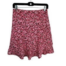 Talbots Petites NWT Red Black Pink Speckled Lightweight Lined Flared Skirt 2P