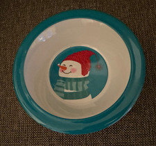 Cat Food Bowl Holiday Theme with Snowman Blue, White and Red Decorations - CUTE!