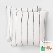 2pk Square Cotton Woven Stripe Throw Pillows - Threshold™ Color Ivory