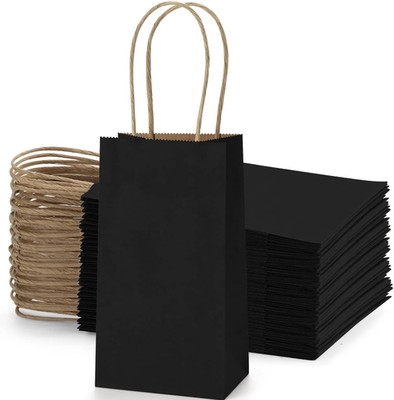 50 Pack 3.5X2.4X6.7 Inches Small Kraft Paper Gift Bags with Handles Bulk Mini Pa
