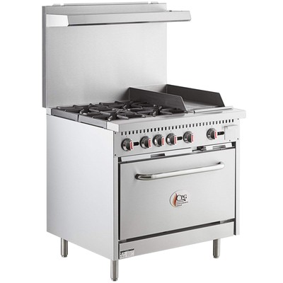 Natural Gas 4 Burner 36'' Range with 12'' Griddle and Standard Oven - 170,000 BTU
