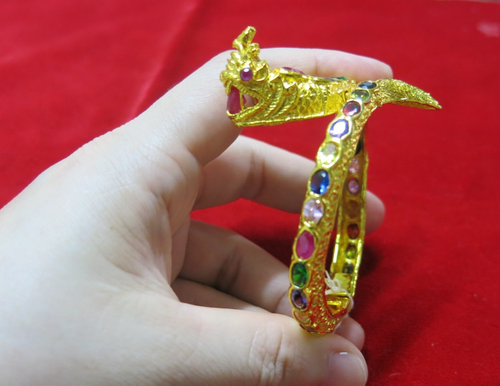 Brazalete Brazalete Oro Dragón Naga Piedras Preciosas Multicolor Joyería Tailandesa Vintage - Imagen 18 de 18