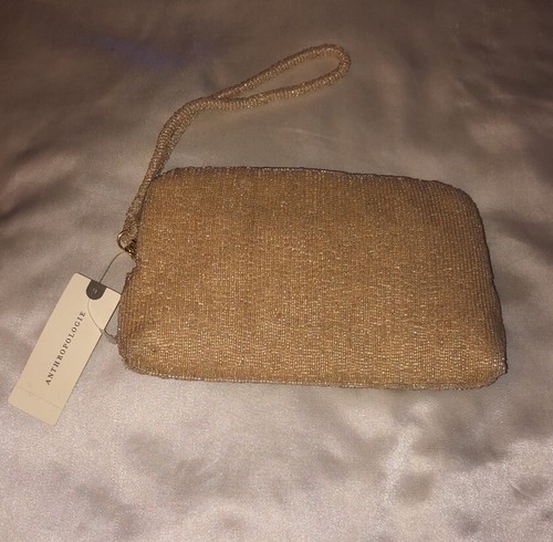 Anthropologie Cream Tone Beaded & Bronze Sequin Gemini Clutch NWT - Picture 10 of 17