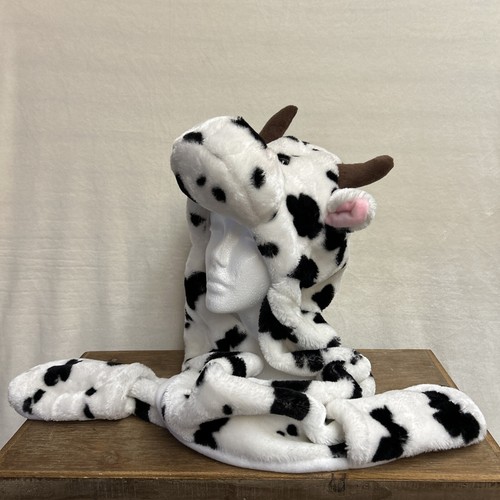 Cow Hat Beanie Built In Scarf Hand Pockets Claires OS Preowned Child Teen Unisex - Picture 3 of 17