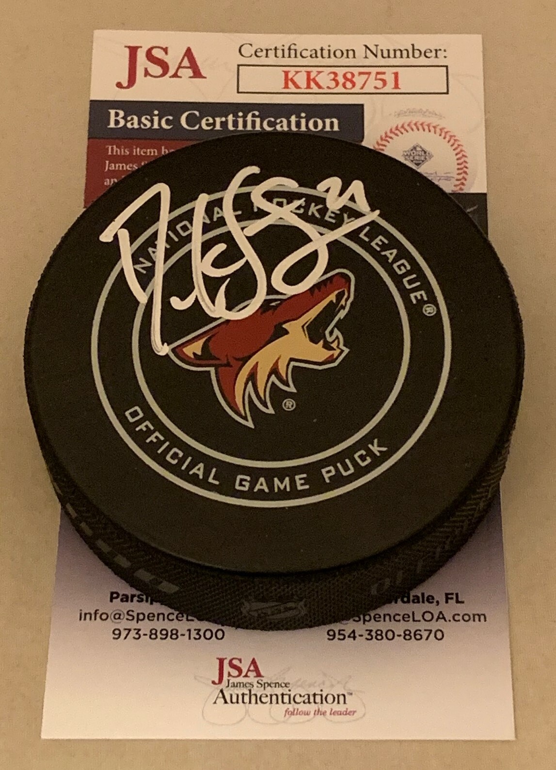Derek Stepan Autographed Signed Arizona Coyotes Official Game Puck 2 JSA 