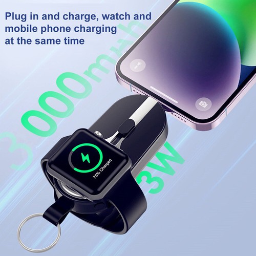 For Apple Watch Keychain Power Bank Wireless Charger 3000mAh Mini Phone Charger - Photo 4 sur 23