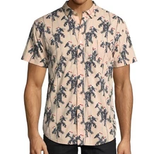 Arizona Tropical Palm Tree Toucan Bird Button Down Front Dress Shirt Size M-XXL