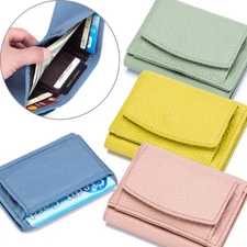 Women's Lady RFID Blocking Mini Trifold Leather Wallet Credit Card Holder Purse