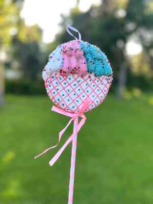 Pink Beaded Lollipop Pick Christmas Candy Cane Lane Holiday Decoration