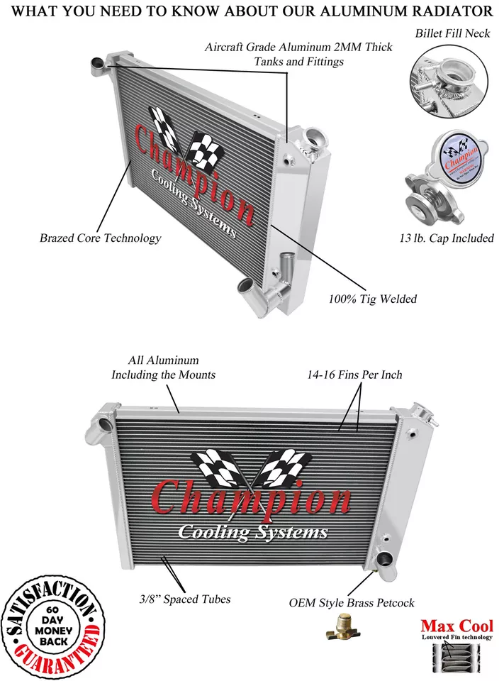 Radiador KR Champion de aluminio de 2 filas para Chevrolet Corvette 1969 70 71 72 Foto 3 de 4