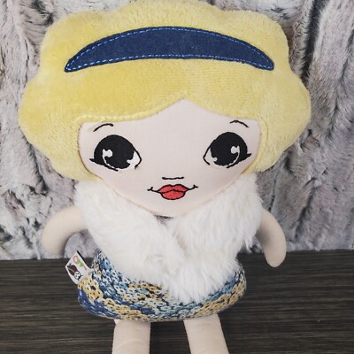 Embroidered Face 18'' Rag Doll Red Lips BIG EYES Muslin, Floral Body Black Boots